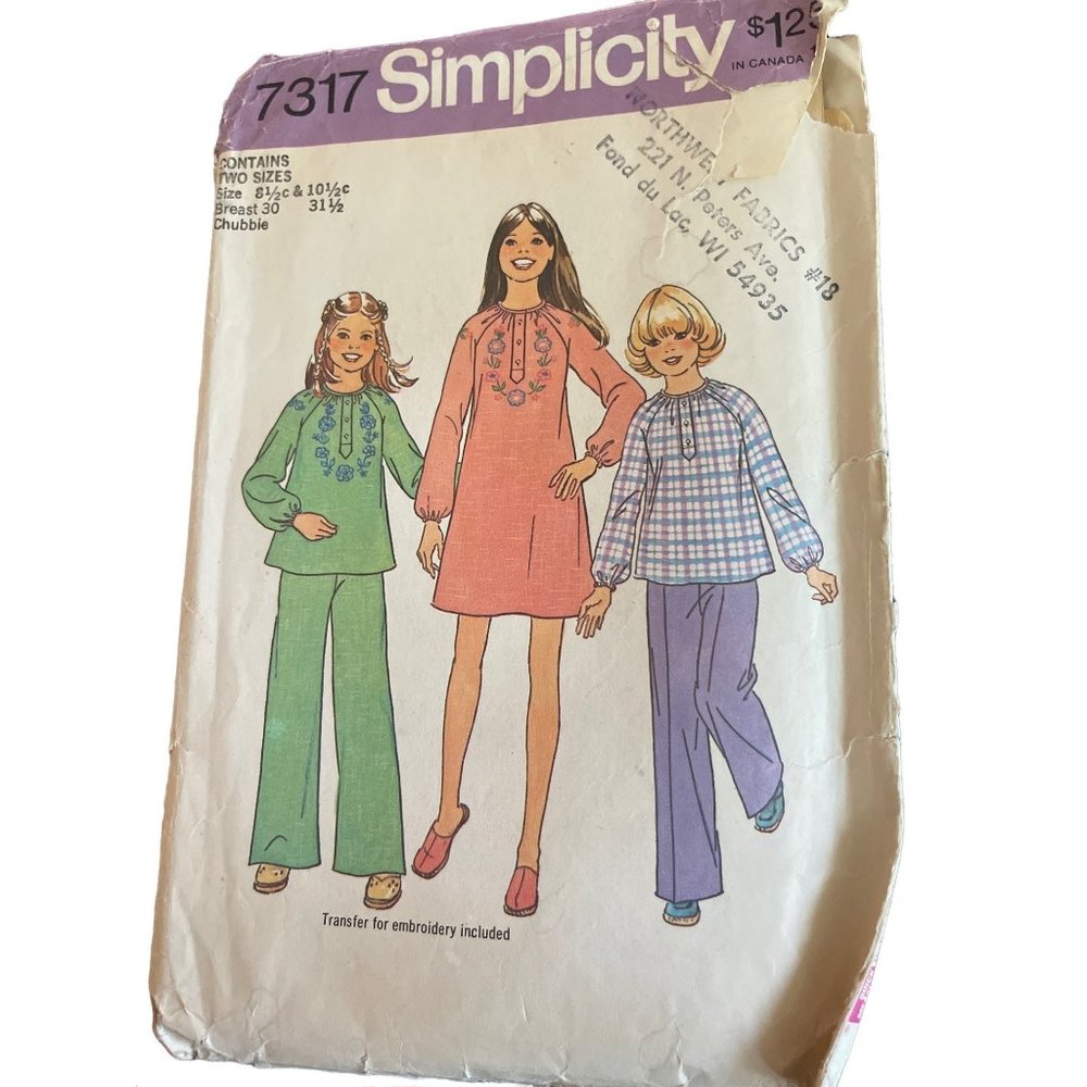 Simplicity Pattern 7317 Vintage 70s Retro Dress & Pants size